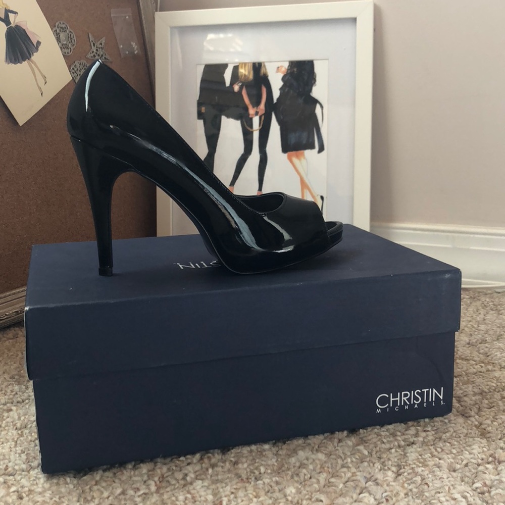 Christin Michaels Black Patent Leather Pumps